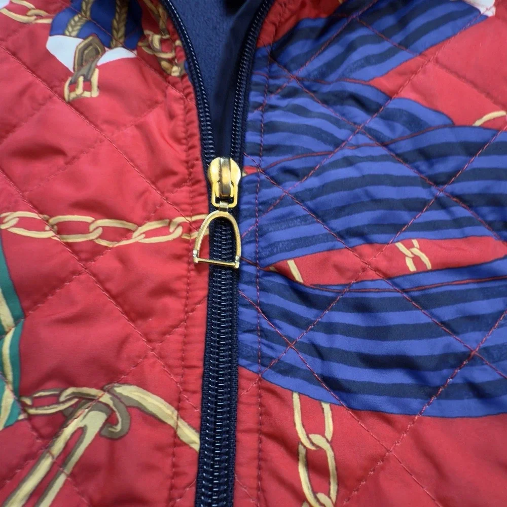LRL Ralph Lauren Active Equestrian Horse Womens 2X Zip Quilted Jacket Blue Red‎